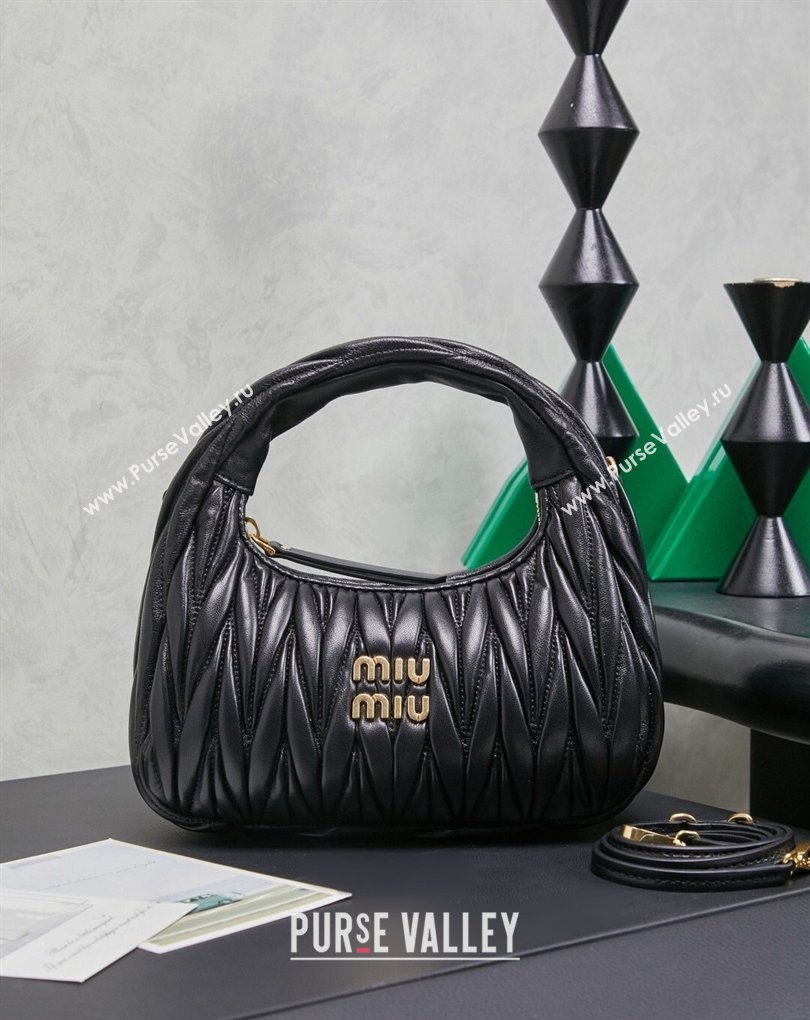 Miu Miu Wander Matelasse Nappa Leather Hobo Mini bag 5BC125 Black 2026 0407 (MHUI-260407028)