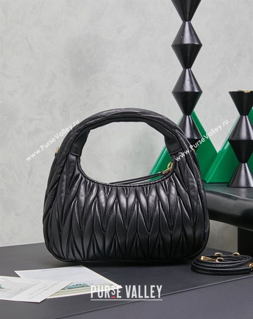 Miu Miu Wander Matelasse Nappa Leather Hobo Mini bag 5BC125 Black 2026 0407 (MHUI-260407028)