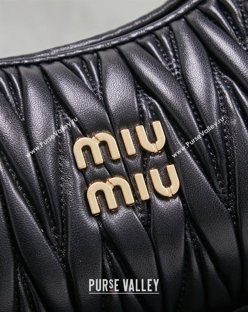 Miu Miu Wander Matelasse Nappa Leather Hobo Mini bag 5BC125 Black 2026 0407 (MHUI-260407028)