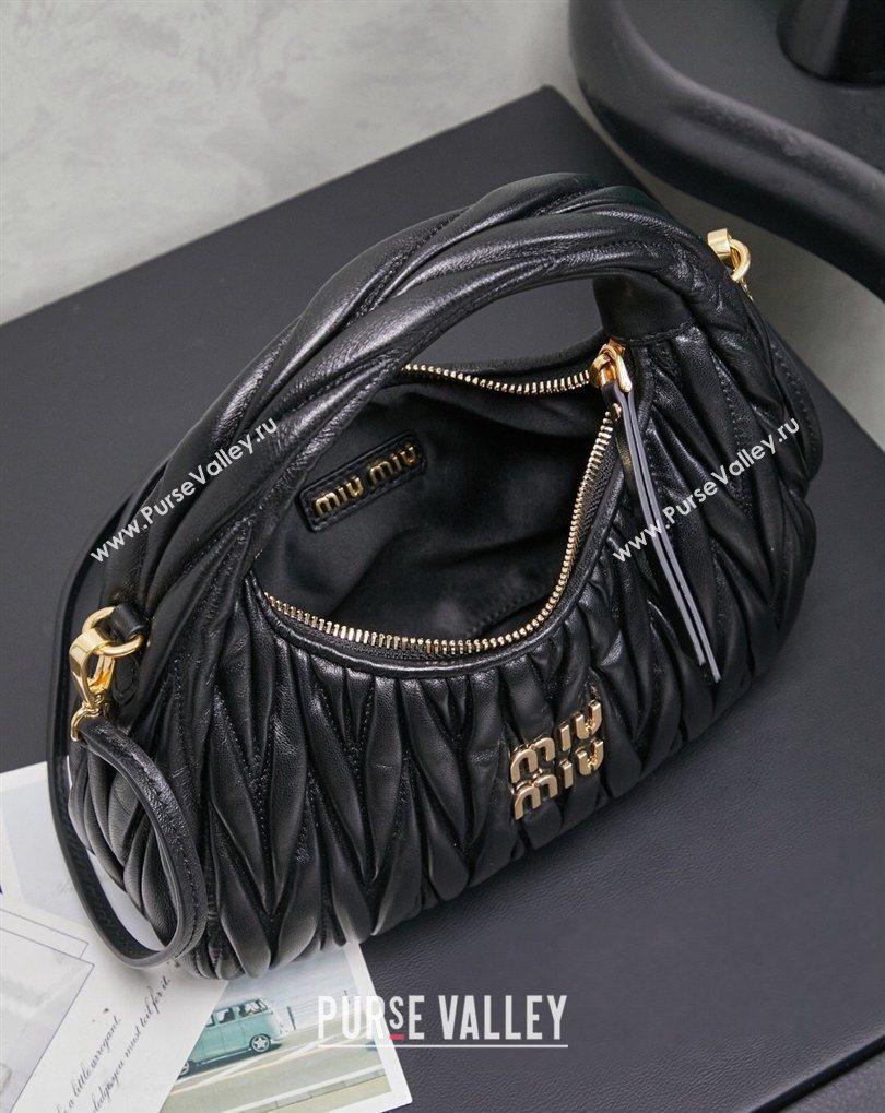 Miu Miu Wander Matelasse Nappa Leather Hobo Mini bag 5BC125 Black 2026 0407 (MHUI-260407028)