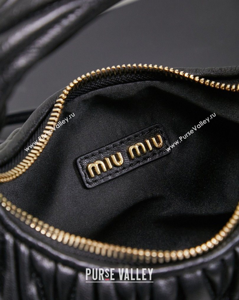 Miu Miu Wander Matelasse Nappa Leather Hobo Mini bag 5BC125 Black 2026 0407 (MHUI-260407028)