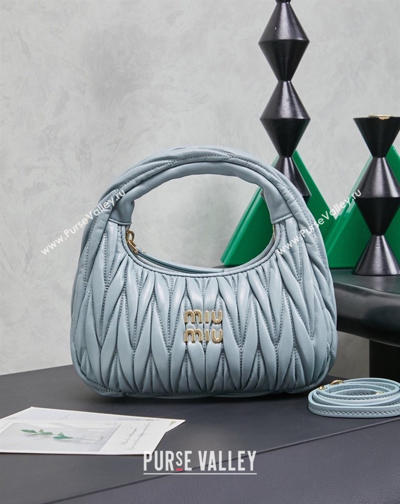 Miu Miu Wander Matelasse Nappa Leather Hobo Mini bag 5BC125 Powder Blue 2026 0407 (MHUI-260407032)