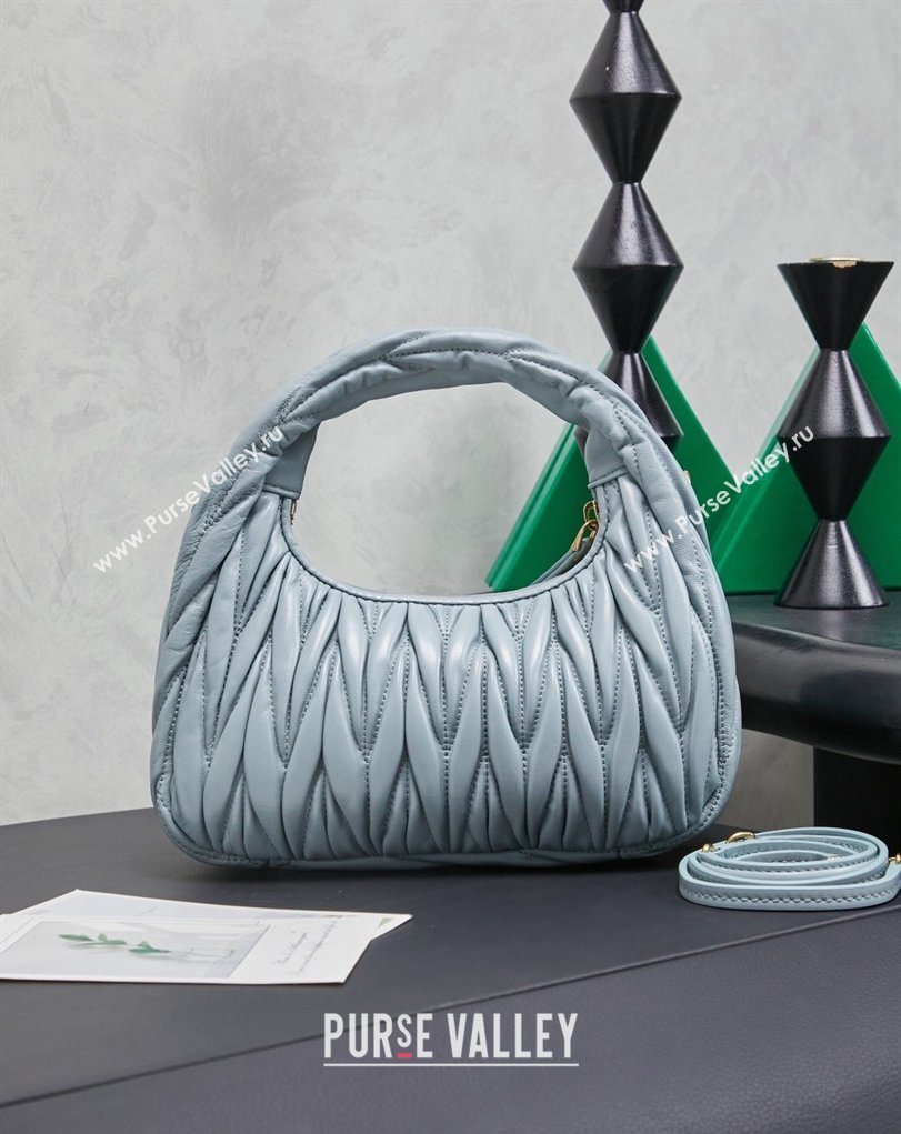 Miu Miu Wander Matelasse Nappa Leather Hobo Mini bag 5BC125 Powder Blue 2026 0407 (MHUI-260407032)
