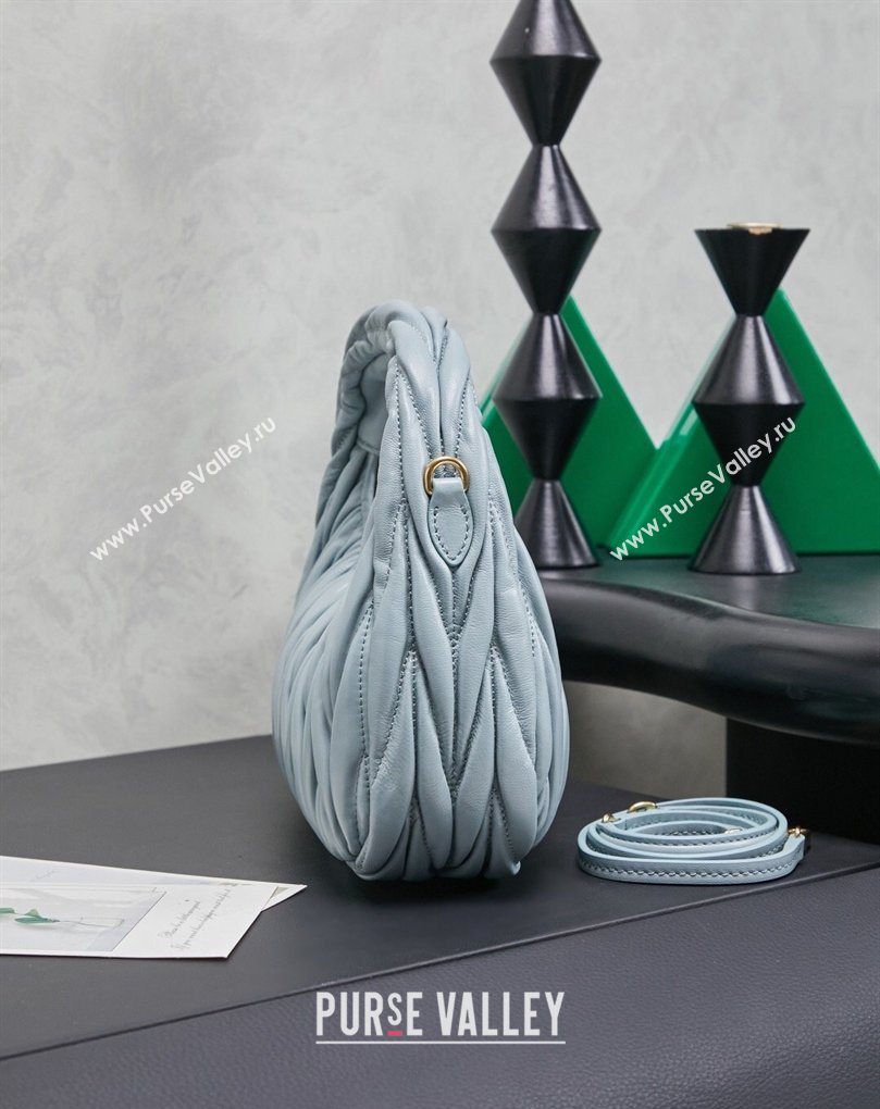 Miu Miu Wander Matelasse Nappa Leather Hobo Mini bag 5BC125 Powder Blue 2026 0407 (MHUI-260407032)