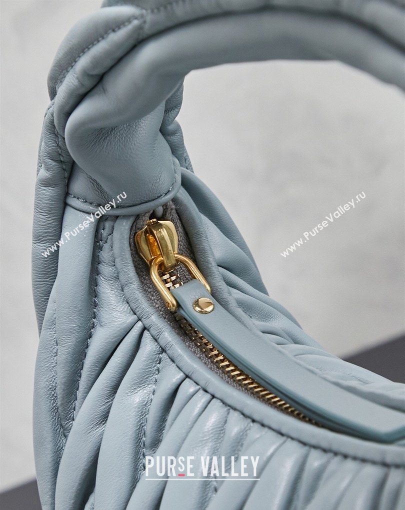 Miu Miu Wander Matelasse Nappa Leather Hobo Mini bag 5BC125 Powder Blue 2026 0407 (MHUI-260407032)