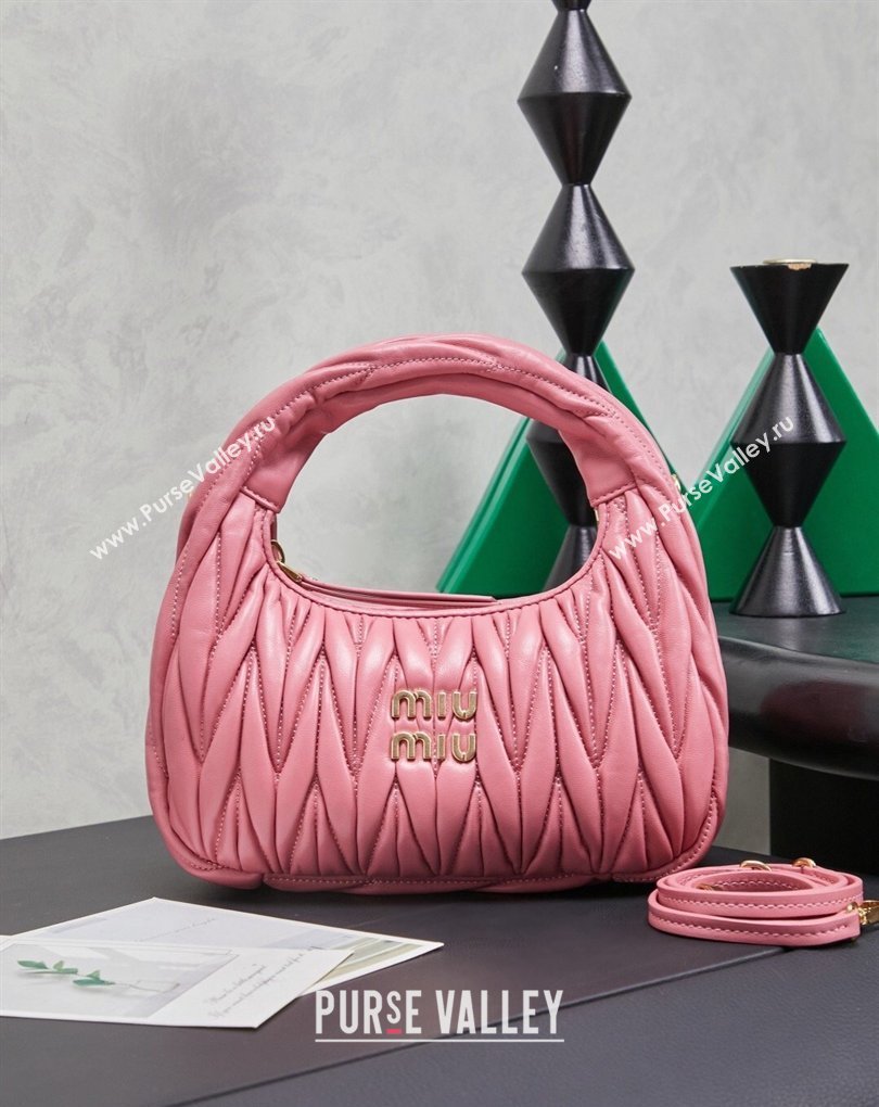 Miu Miu Wander Matelasse Nappa Leather Hobo Mini bag 5BC125 Begonia Pink 2026 0407 (MHUI-260407033)