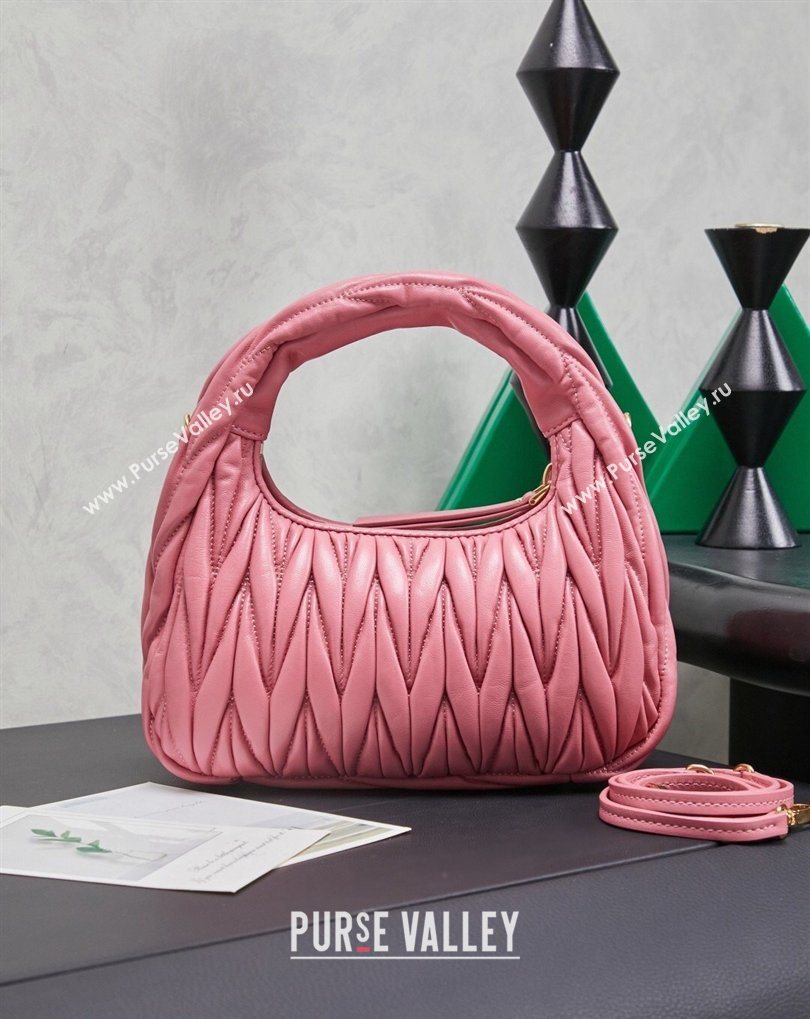 Miu Miu Wander Matelasse Nappa Leather Hobo Mini bag 5BC125 Begonia Pink 2026 0407 (MHUI-260407033)