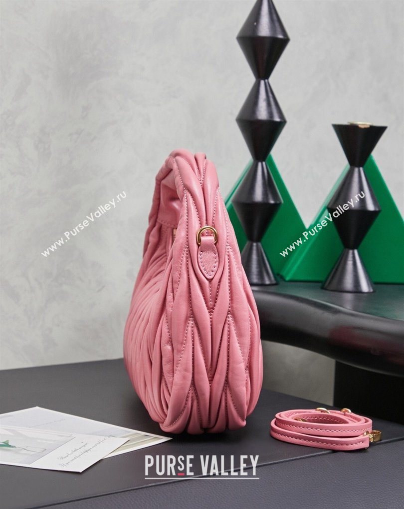 Miu Miu Wander Matelasse Nappa Leather Hobo Mini bag 5BC125 Begonia Pink 2026 0407 (MHUI-260407033)