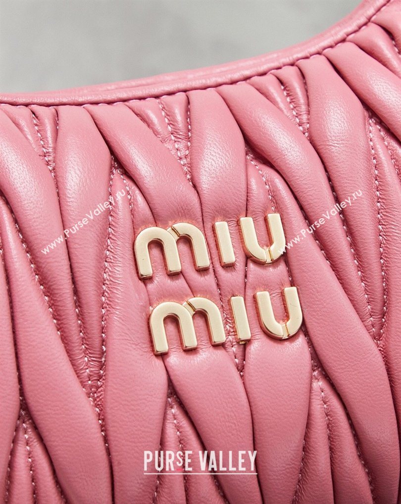 Miu Miu Wander Matelasse Nappa Leather Hobo Mini bag 5BC125 Begonia Pink 2026 0407 (MHUI-260407033)