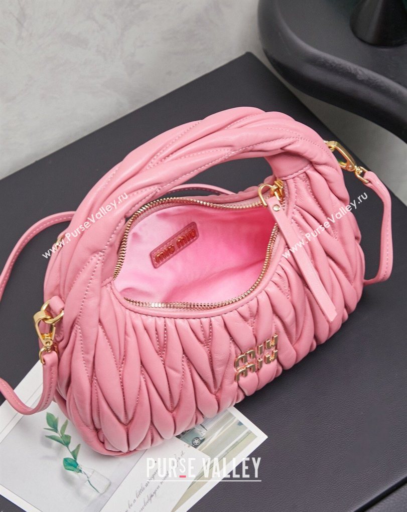 Miu Miu Wander Matelasse Nappa Leather Hobo Mini bag 5BC125 Begonia Pink 2026 0407 (MHUI-260407033)