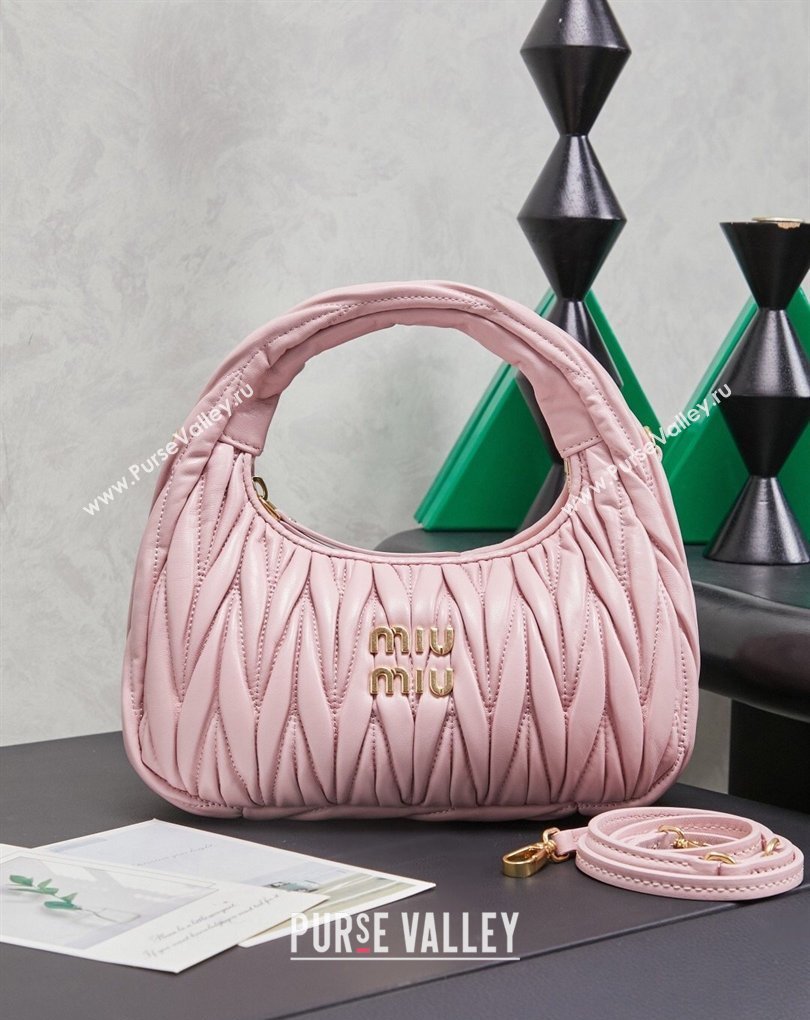 Miu Miu Wander Matelasse Nappa Leather Hobo Mini bag 5BC125 Snow Pink 2026 0407 (MHUI-260407034)