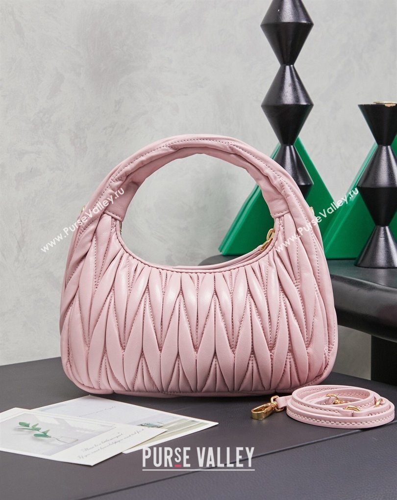 Miu Miu Wander Matelasse Nappa Leather Hobo Mini bag 5BC125 Snow Pink 2026 0407 (MHUI-260407034)