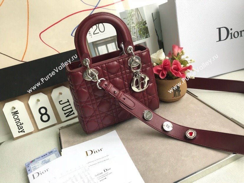 Dior Small Lady Dior My ABCDior Bag in Cannage Lambskin Burgundy/Silver 2025 M0532 0806 (JPH-250806030)