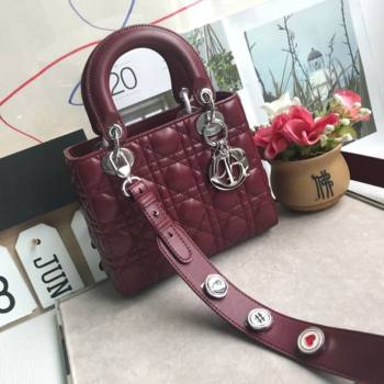 Dior Small Lady Dior My ABCDior Bag in Cannage Lambskin Burgundy/Silver 2025 M0532 0806 (JPH-250806030)