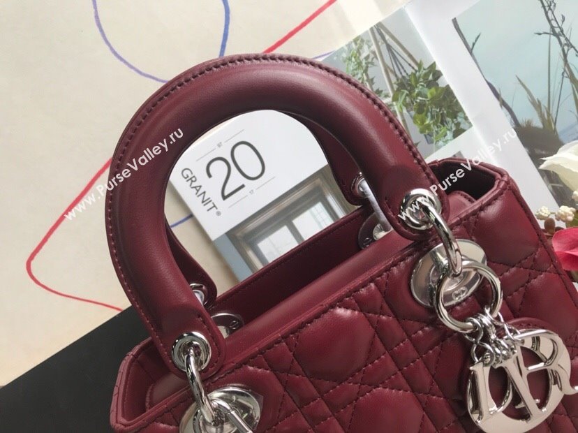 Dior Small Lady Dior My ABCDior Bag in Cannage Lambskin Burgundy/Silver 2025 M0532 0806 (JPH-250806030)