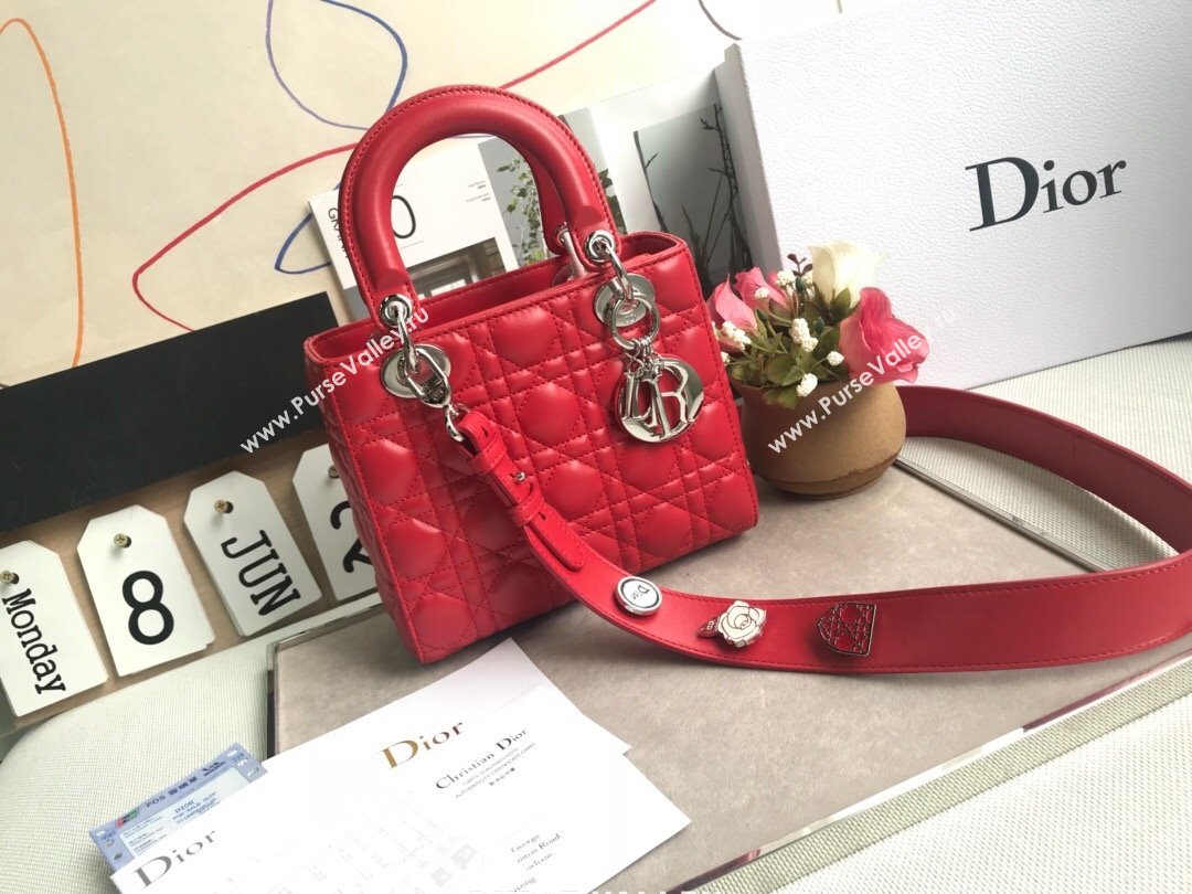 Dior Small Lady Dior My ABCDior Bag in Cannage Lambskin Red/Silver 2025 M0532 0806 (JPH-250806032)