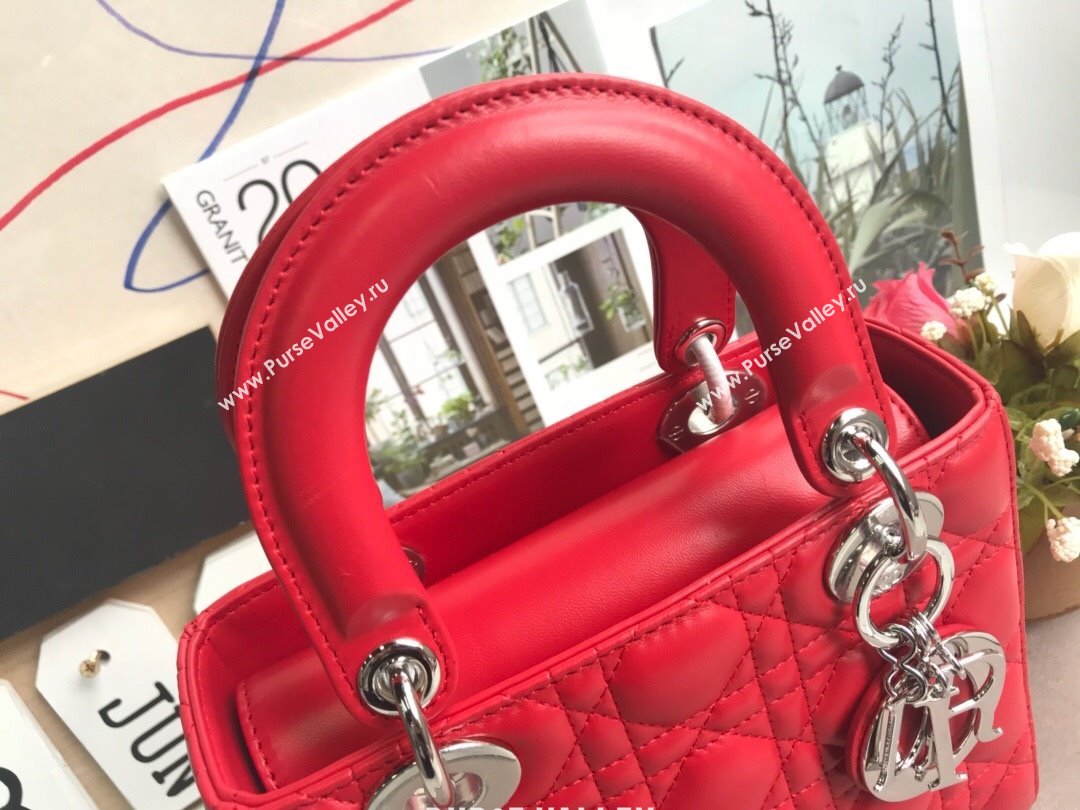 Dior Small Lady Dior My ABCDior Bag in Cannage Lambskin Red/Silver 2025 M0532 0806 (JPH-250806032)