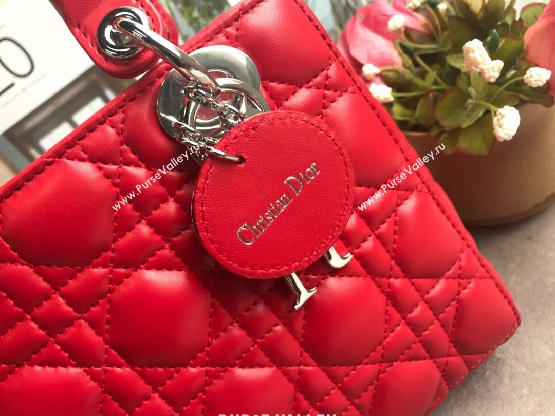 Dior Small Lady Dior My ABCDior Bag in Cannage Lambskin Red/Silver 2025 M0532 0806 (JPH-250806032)