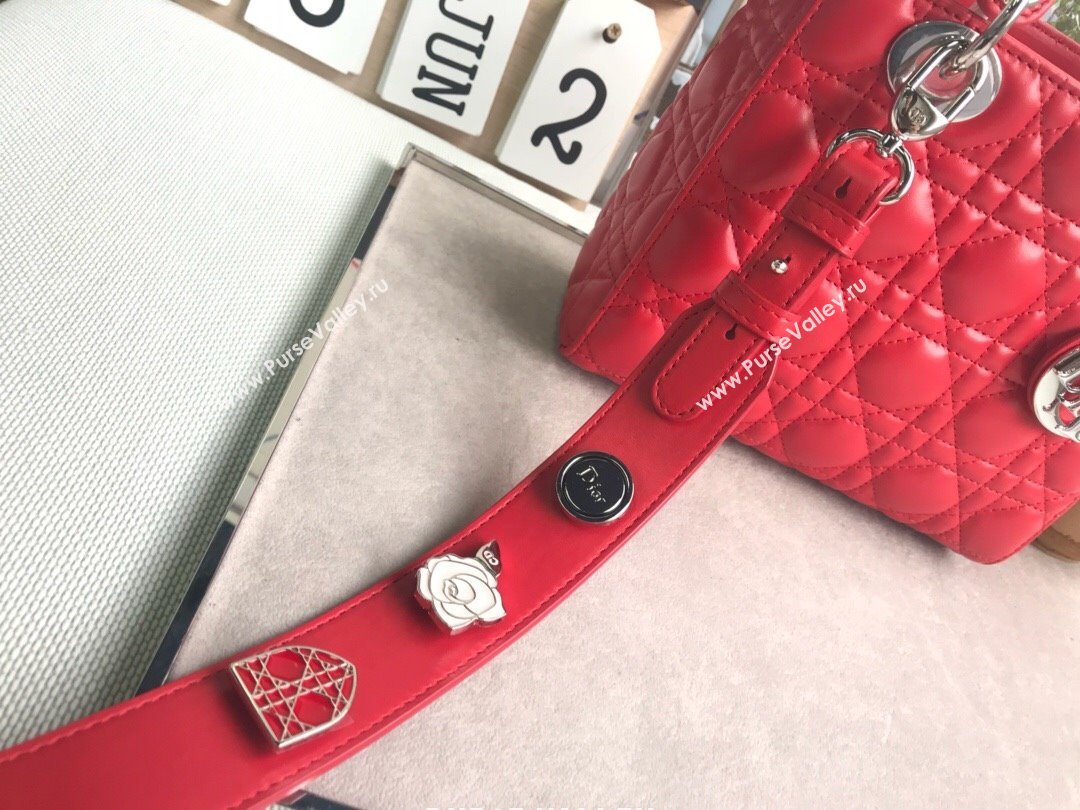 Dior Small Lady Dior My ABCDior Bag in Cannage Lambskin Red/Silver 2025 M0532 0806 (JPH-250806032)