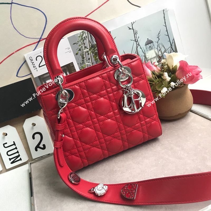 Dior Small Lady Dior My ABCDior Bag in Cannage Lambskin Red/Silver 2025 M0532 0806 (JPH-250806032)