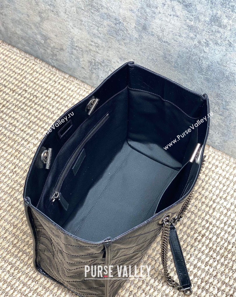 Saint Laurent NIKI shopping bag in vintage leather Black/Silver 2026 871151 (MHUI-260403084)