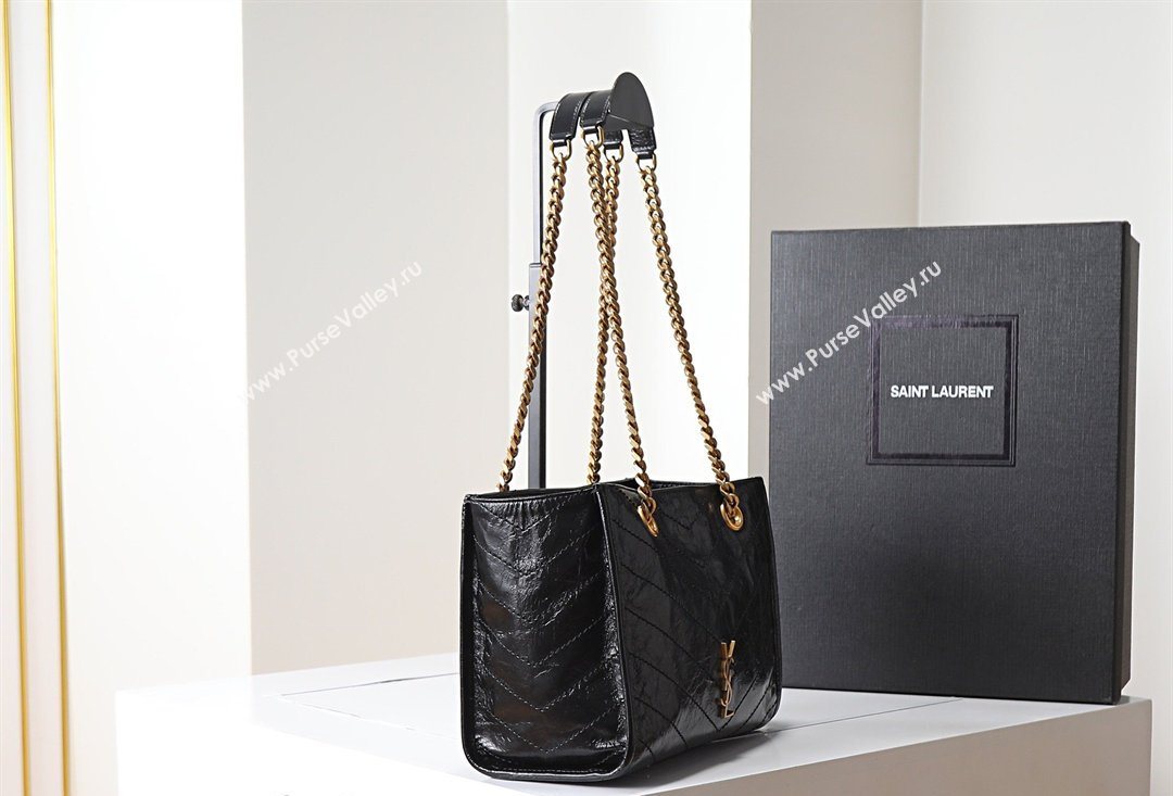 Saint Laurent NIKI small shopping bag in vintage leather Black/Gold 2026 872680 (MHUI-260403077)