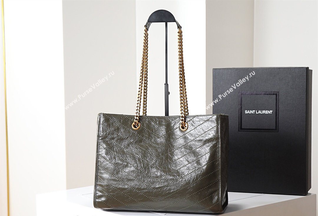 Saint Laurent NIKI shopping bag in vintage leather Green 2026 871151 (MHUI-260403086)