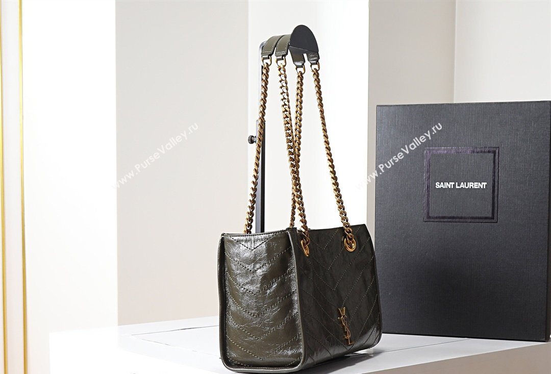 Saint Laurent NIKI small shopping bag in vintage leather Green 2026 872680 (MHUI-260403078)