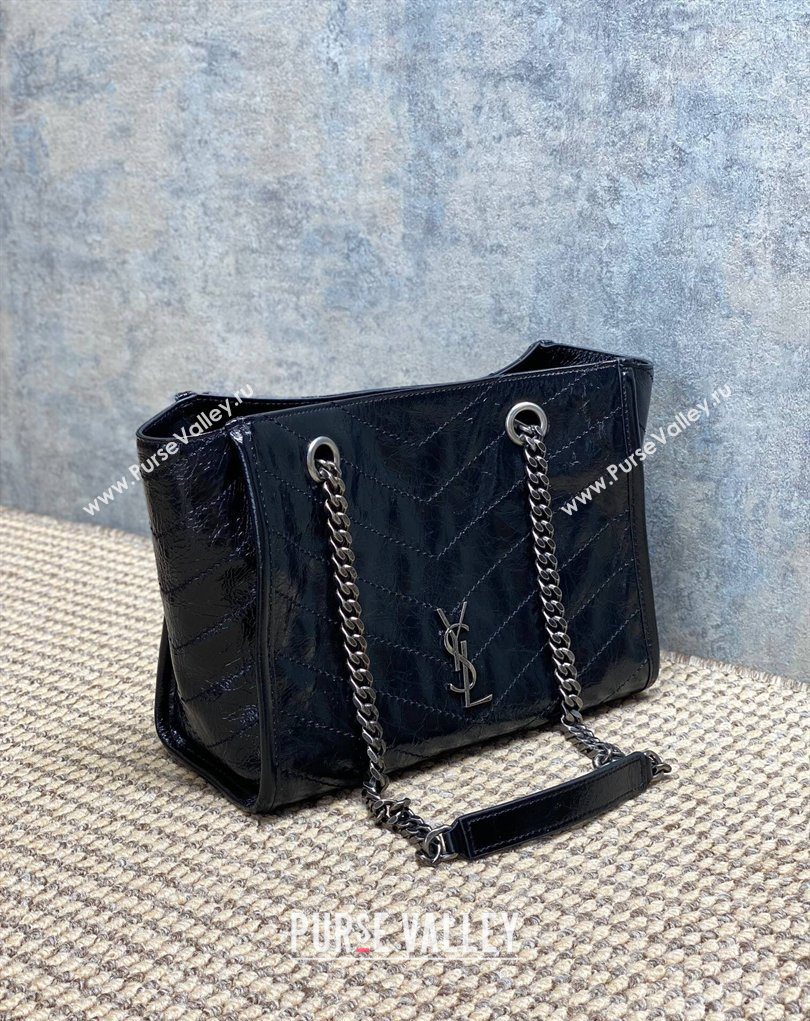 Saint Laurent NIKI small shopping bag in vintage leather Black/Silver 2026 872680 (MHUI-260403080)