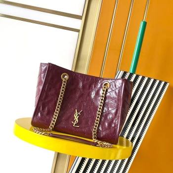 Saint Laurent NIKI small shopping bag in vintage leather Burgundy 2026 872680 (MHUI-260403081)