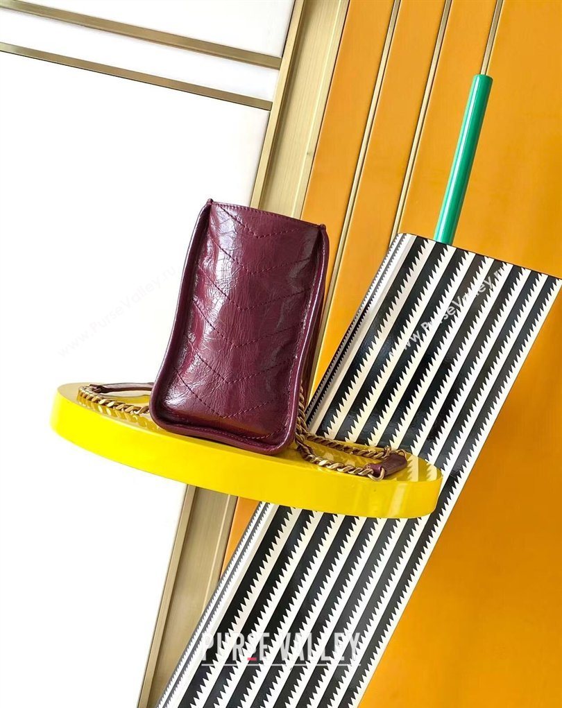 Saint Laurent NIKI small shopping bag in vintage leather Burgundy 2026 872680 (MHUI-260403081)