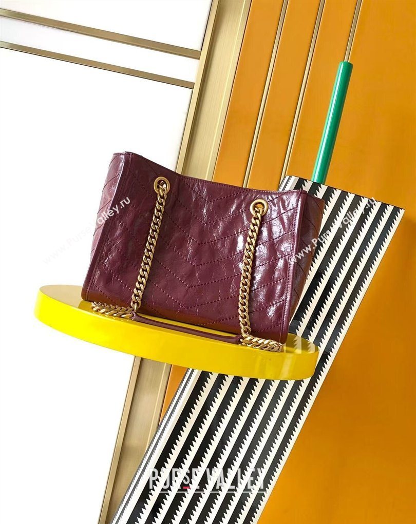 Saint Laurent NIKI small shopping bag in vintage leather Burgundy 2026 872680 (MHUI-260403081)