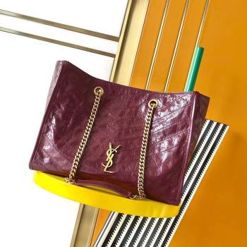 Saint Laurent NIKI shopping bag in vintage leather Burgundy 2026 871151 (MHUI-260403083)