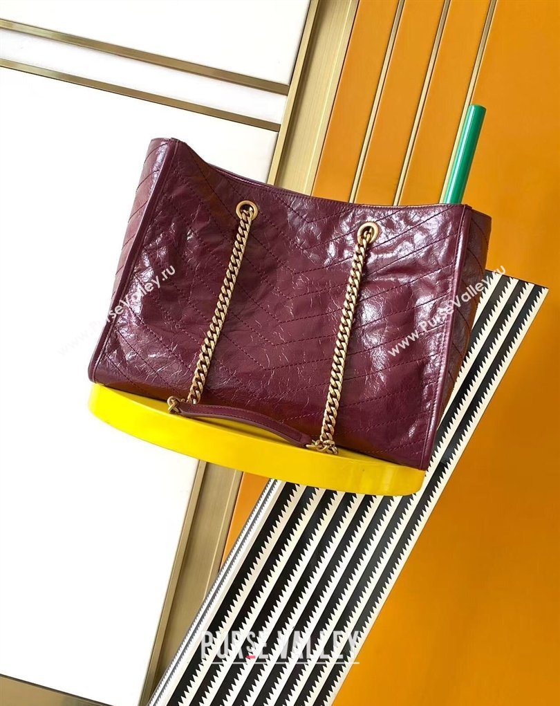 Saint Laurent NIKI shopping bag in vintage leather Burgundy 2026 871151 (MHUI-260403083)