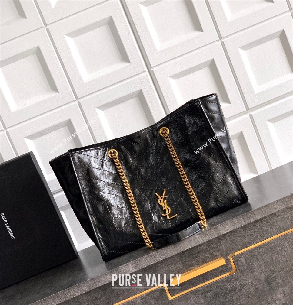 Saint Laurent NIKI shopping bag in vintage leather Black/Gold 2026 871151 (MHUI-260403085)