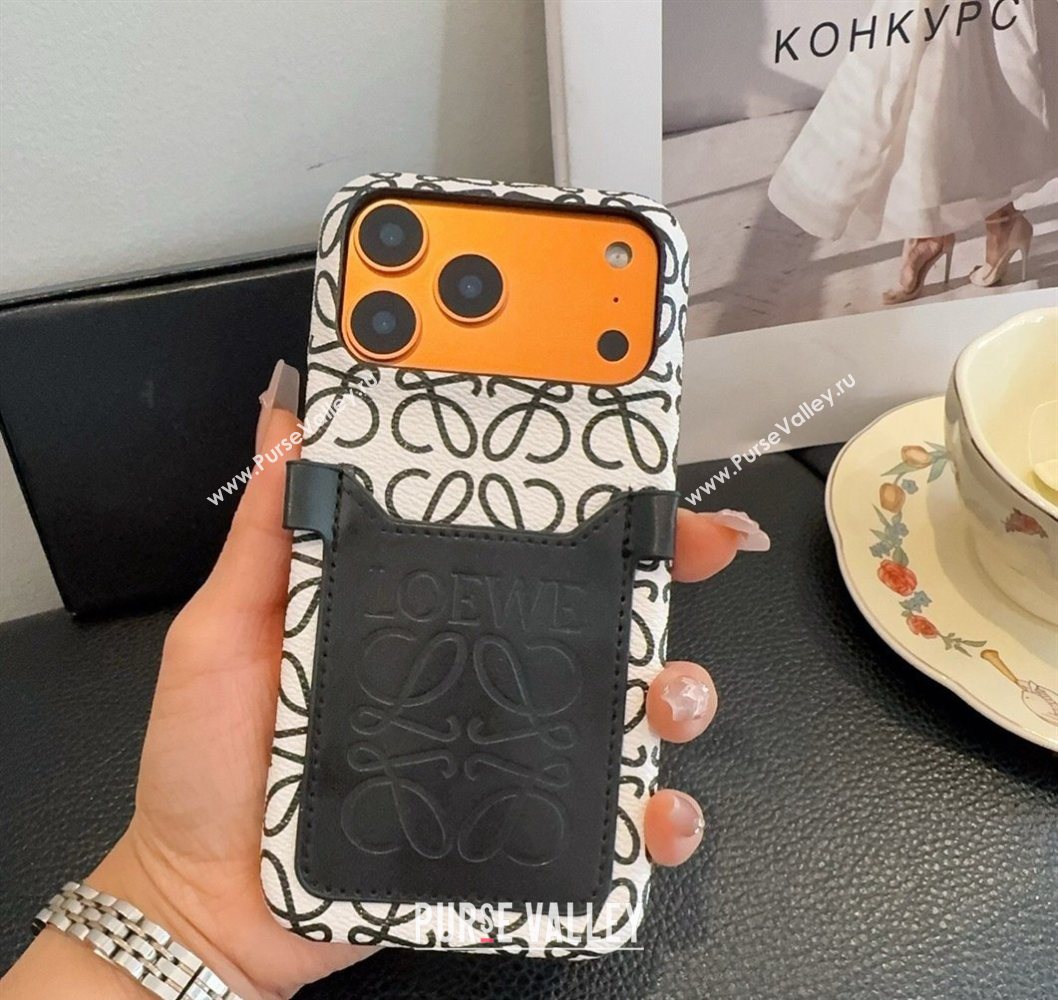 Loewe Anagram iPhone Holder with Strap White/Black 2026 0318 (SHI-260318071)