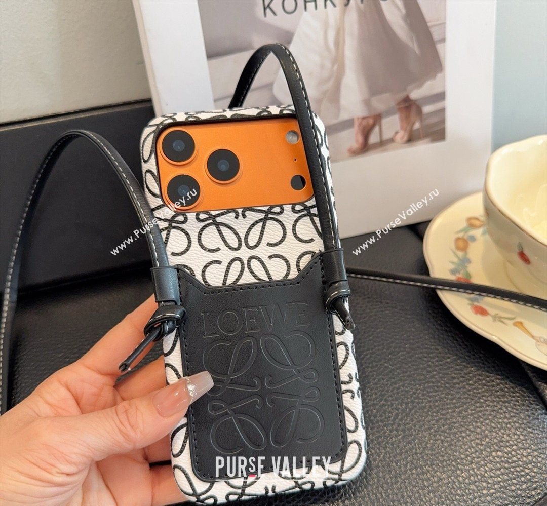 Loewe Anagram iPhone Holder with Strap White/Black 2026 0318 (SHI-260318071)