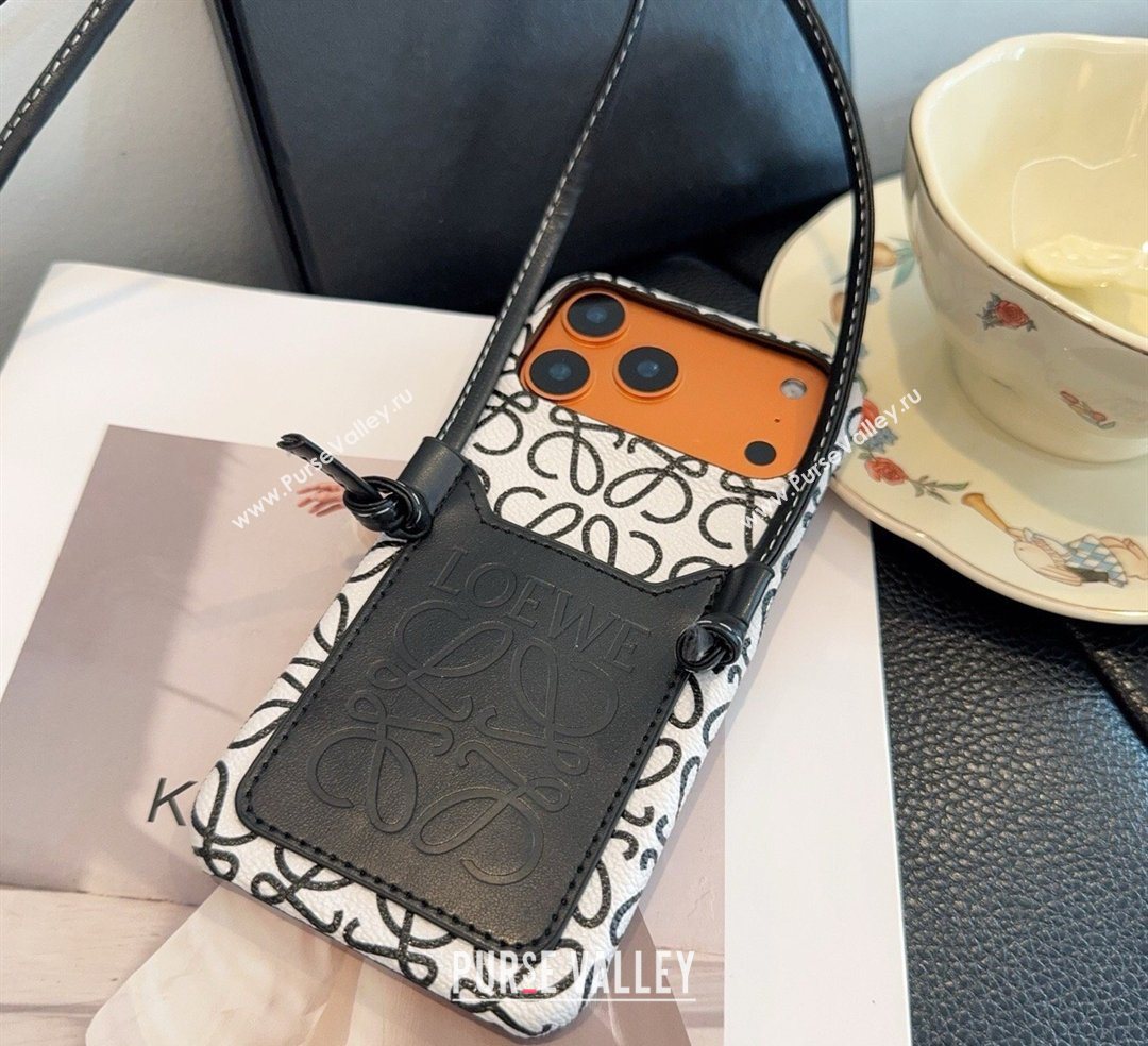 Loewe Anagram iPhone Holder with Strap White/Black 2026 0318 (SHI-260318071)