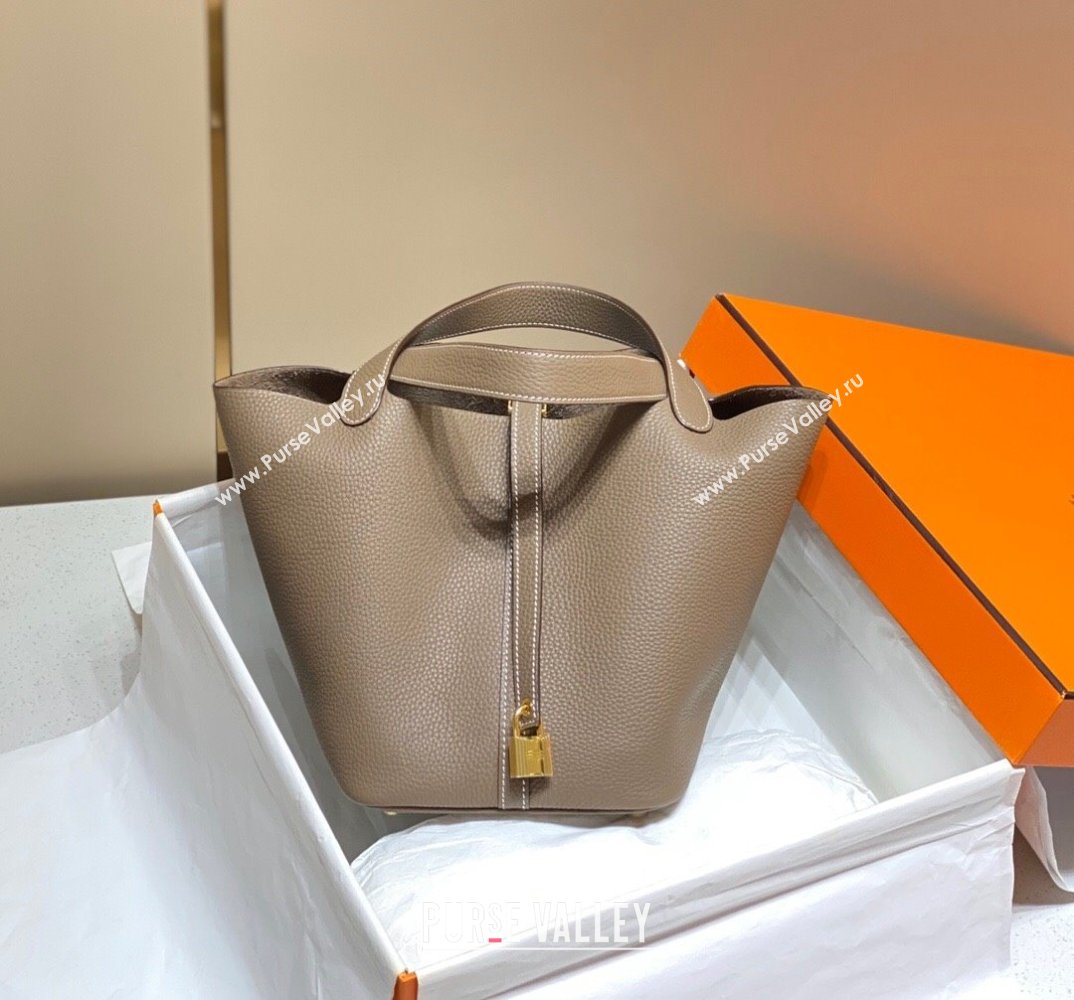 Hermes Picotin Lock Bag 22cm in Togo Calfskin Leather Elephant Grey/Gold 2025 (FL-250808169)