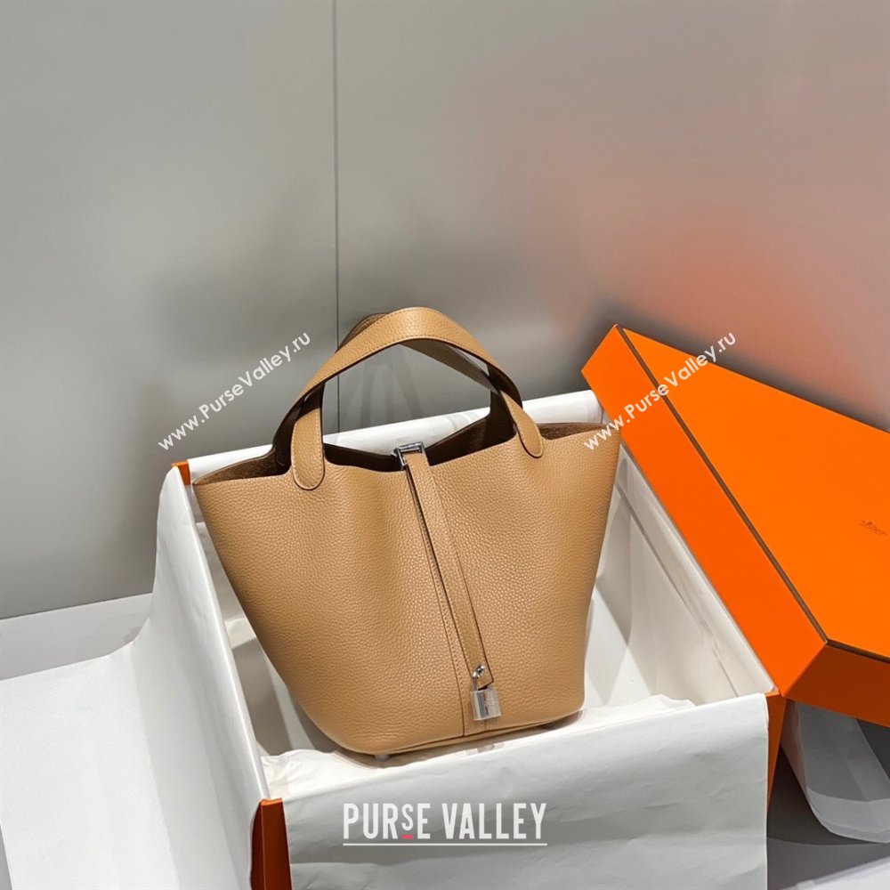 Hermes Picotin Lock Bag 22cm in Togo Calfskin Leather Milk Tea Beige/Silver 2025 (FL-250808173)