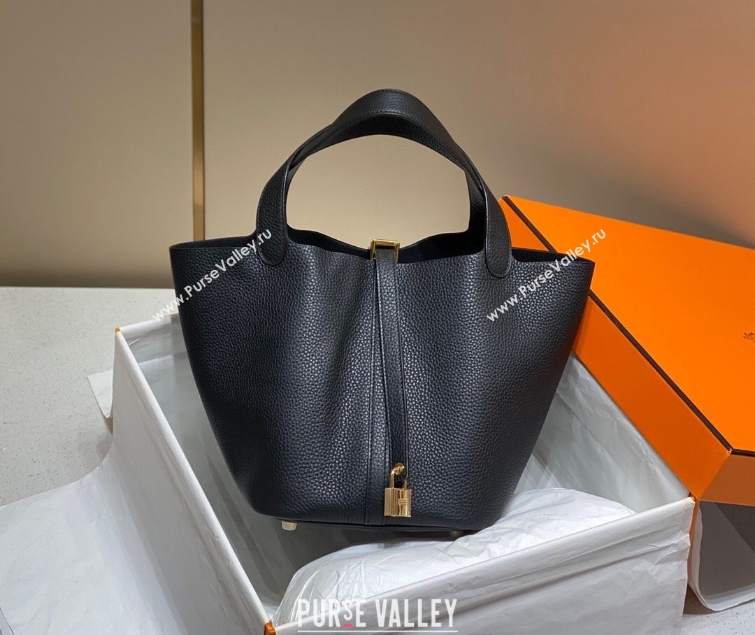 Hermes Picotin Lock Bag 22cm in Togo Calfskin Leather Black/Gold 2025 (FL-250808162)