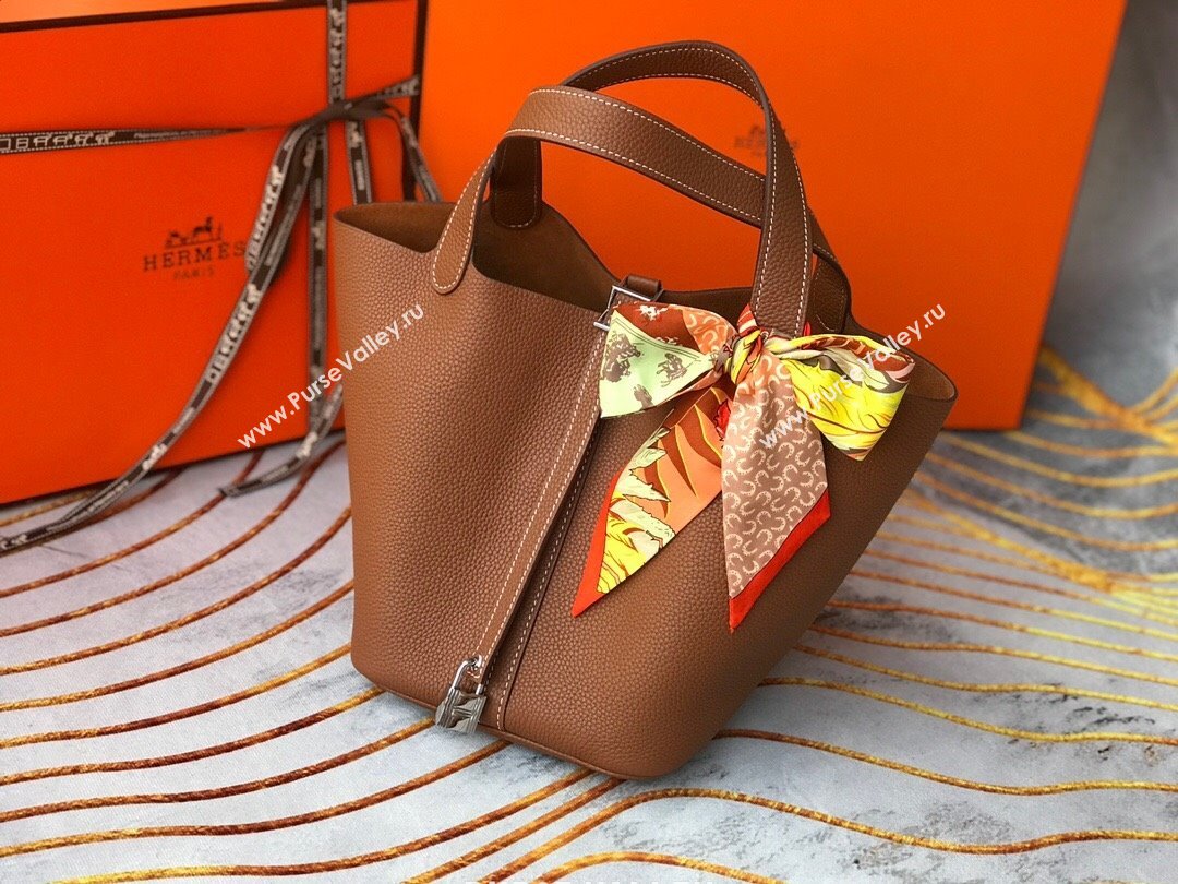 Hermes Picotin Lock Bag 22cm in Togo Calfskin Leather Brown/Silver 2025 (FL-250808165)