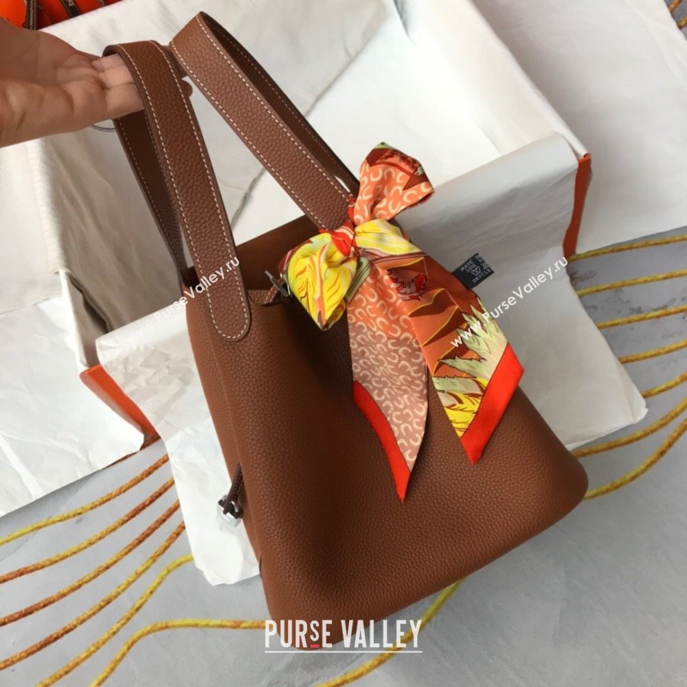 Hermes Picotin Lock Bag 22cm in Togo Calfskin Leather Brown/Silver 2025 (FL-250808165)