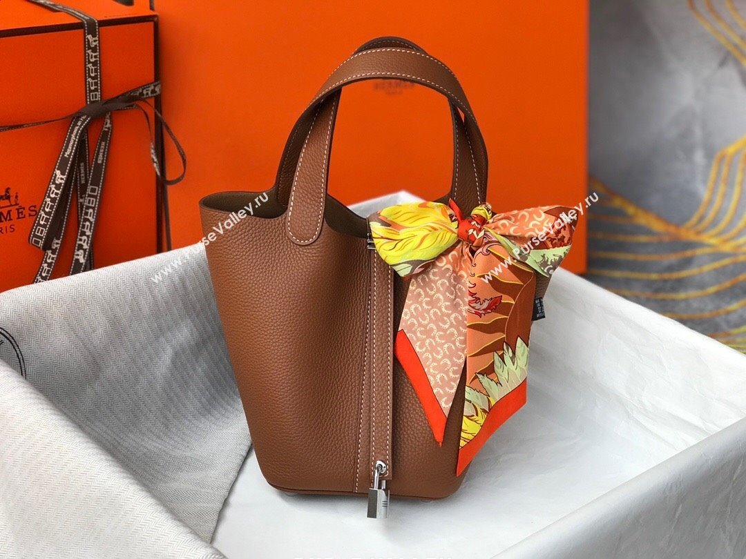 Hermes Picotin Lock Bag 22cm in Togo Calfskin Leather Brown/Silver 2025 (FL-250808165)