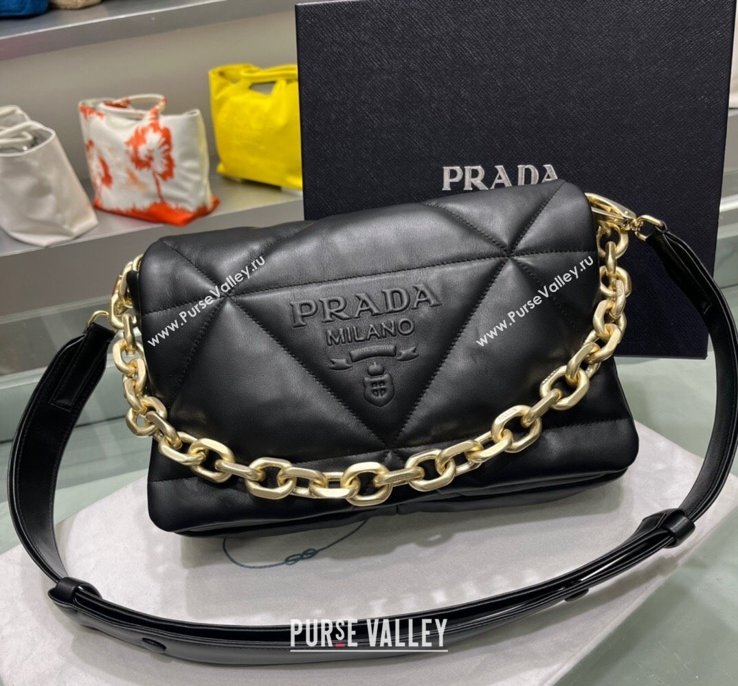 Prada Padded Nappa Leather Shoulder Bag 1BD306 Black/Gold 2021 (YZ-21120601)