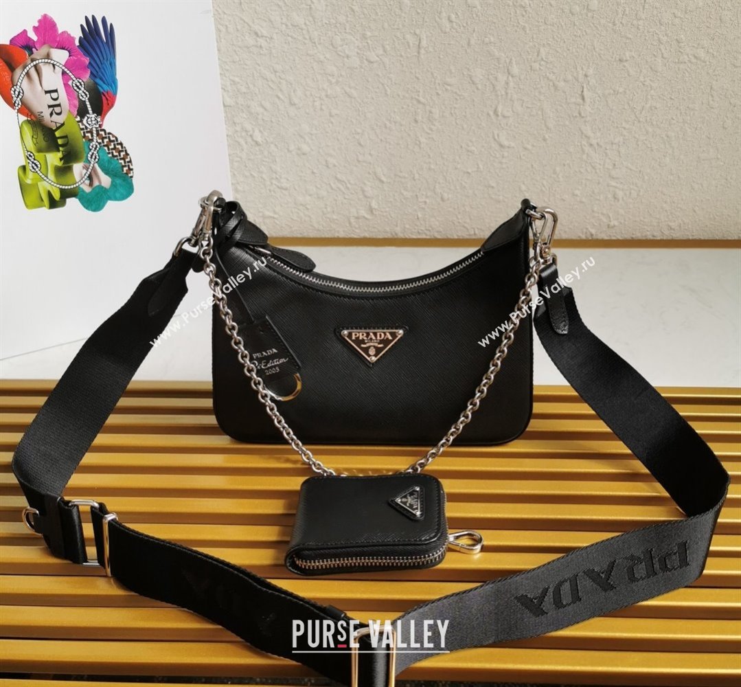 Prada Re-Edition 2005 Saffiano Leather Hobo Bag 1BH204 Black 2022 (YZ-22012315)