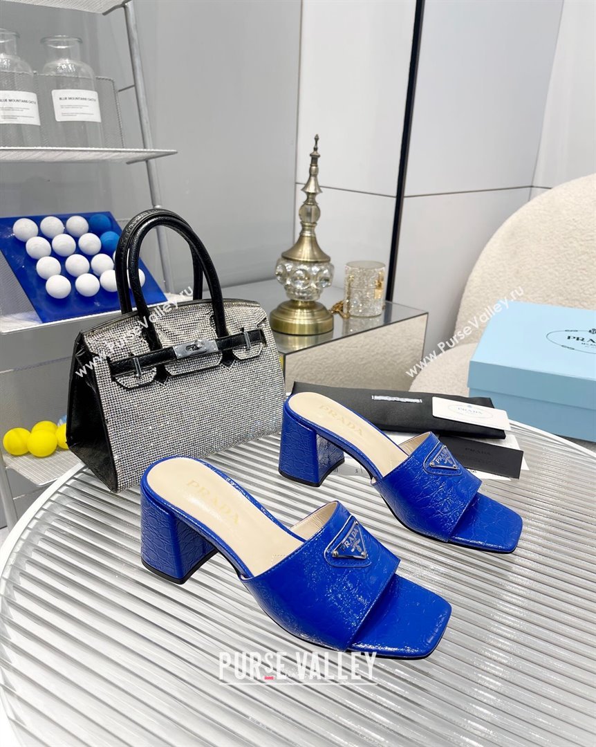 Prada Embossed Leather Heel Slide Sandals Blue 2023 PR10131 (MD-231013058)