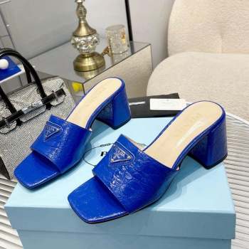 Prada Embossed Leather Heel Slide Sandals Blue 2023 PR10131 (MD-231013058)