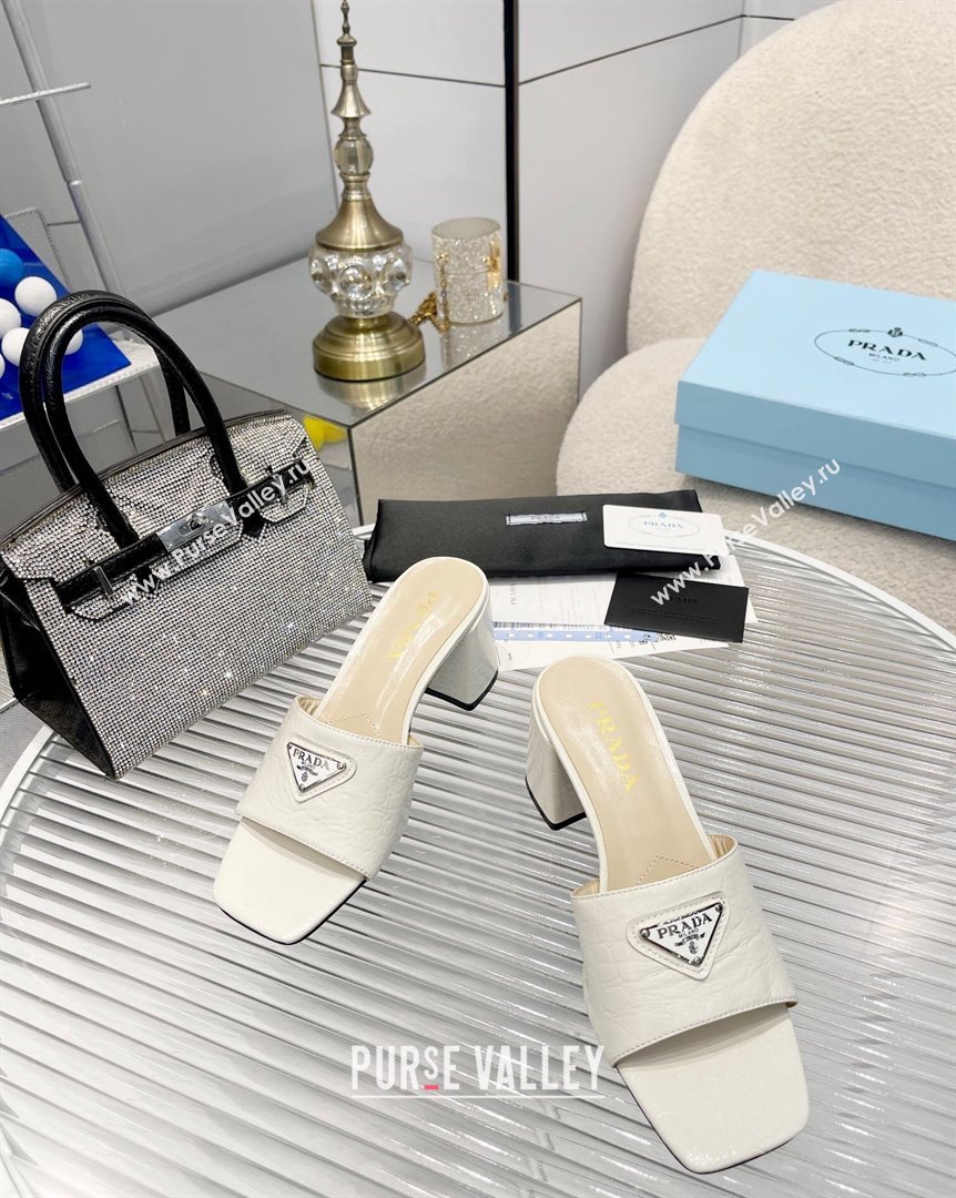 Prada Embossed Leather Heel Slide Sandals White 2023 PR10131 (MD-231013059)