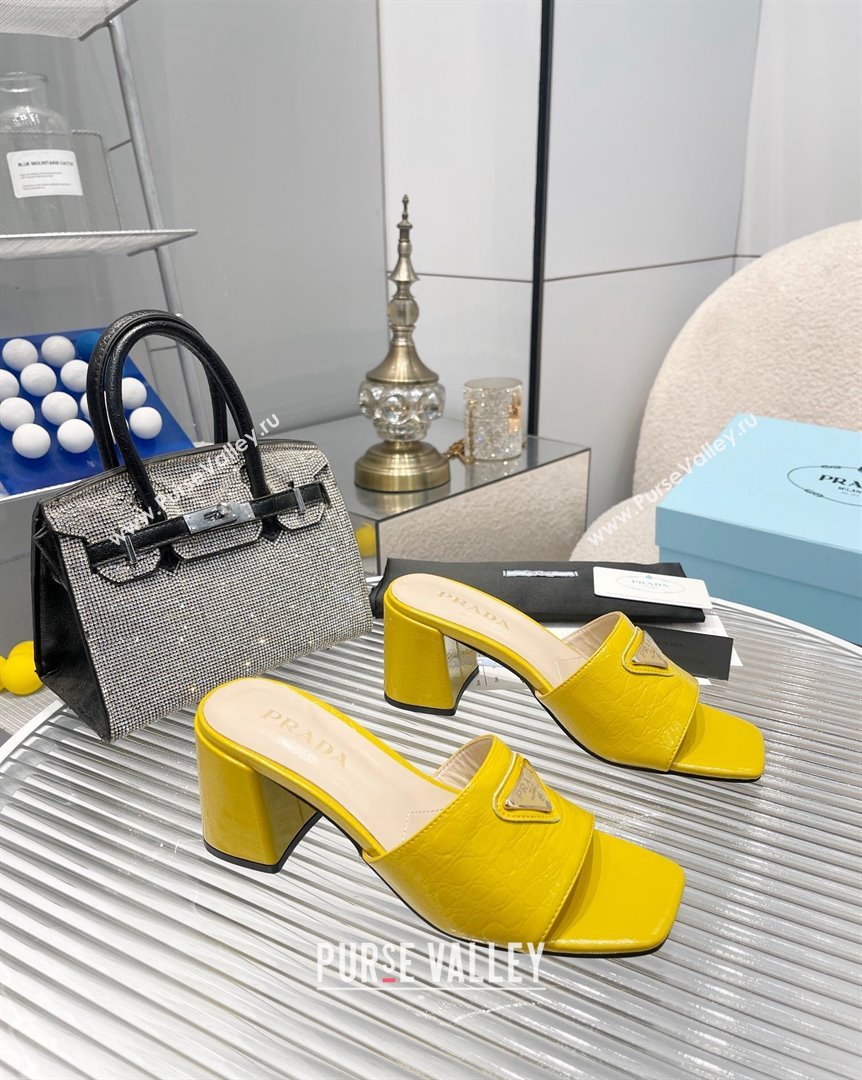 Prada Embossed Leather Heel Slide Sandals Yellow 2023 PR10131 (MD-231013064)